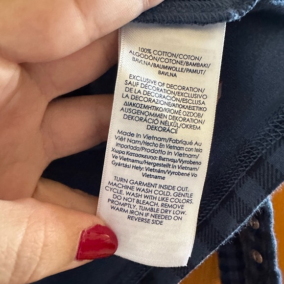 Chaps Checkered Black and Blue Top - Picture 3 of 5